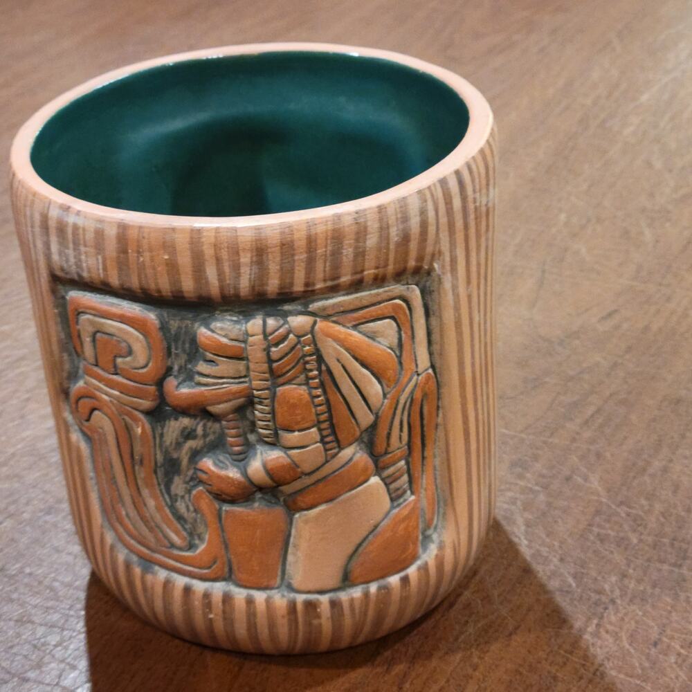 Vintage Ceramic Planter Vase Maya Atzec Design 7" tall.